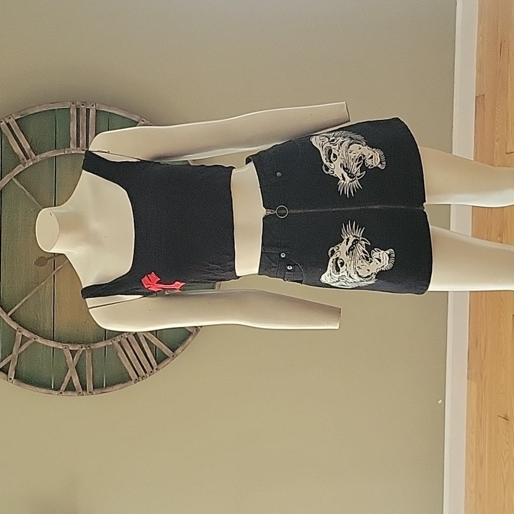 Ed Hardy Tigers Zipper Front Denim Mini Skirt